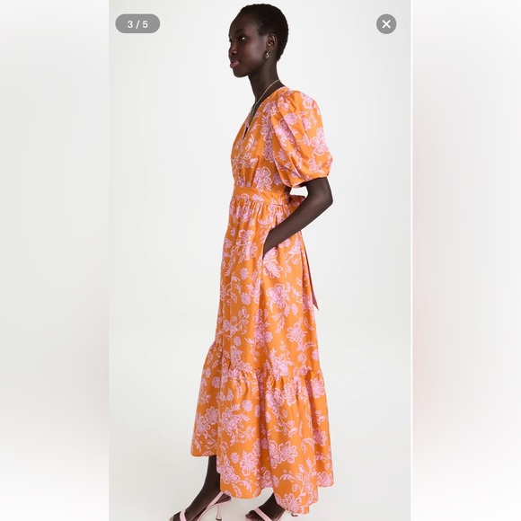 Xirena Larkyn Dress in Tropicana Orange Puff Sleeve Floral Print Midi Dress Med - Picture 3 of 11